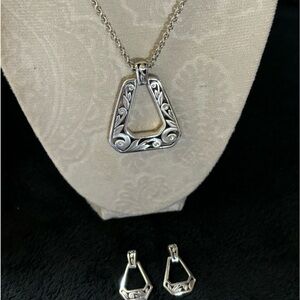 Brighton Vintage Silver Geometric earrings and Pendant Necklace